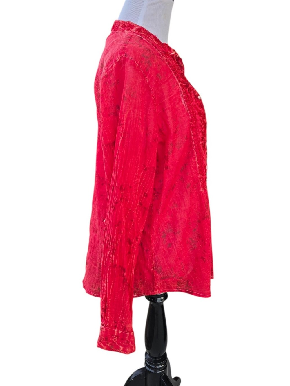 Nu Vintage Distressed Embroidered Long Sleeve Blouse Red Size Medium - Picture 6 of 7